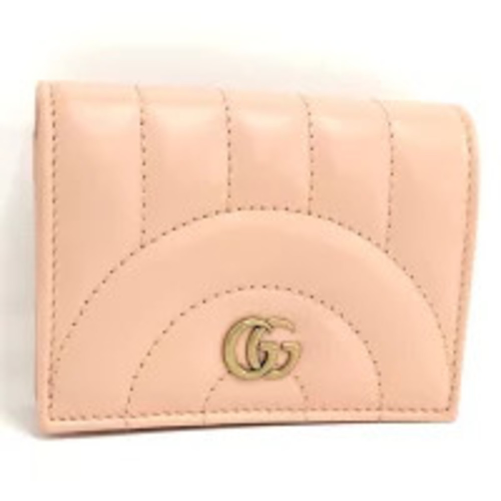 GUCCI Bi fold Wallet GG Marmont Leather Salmon Pink